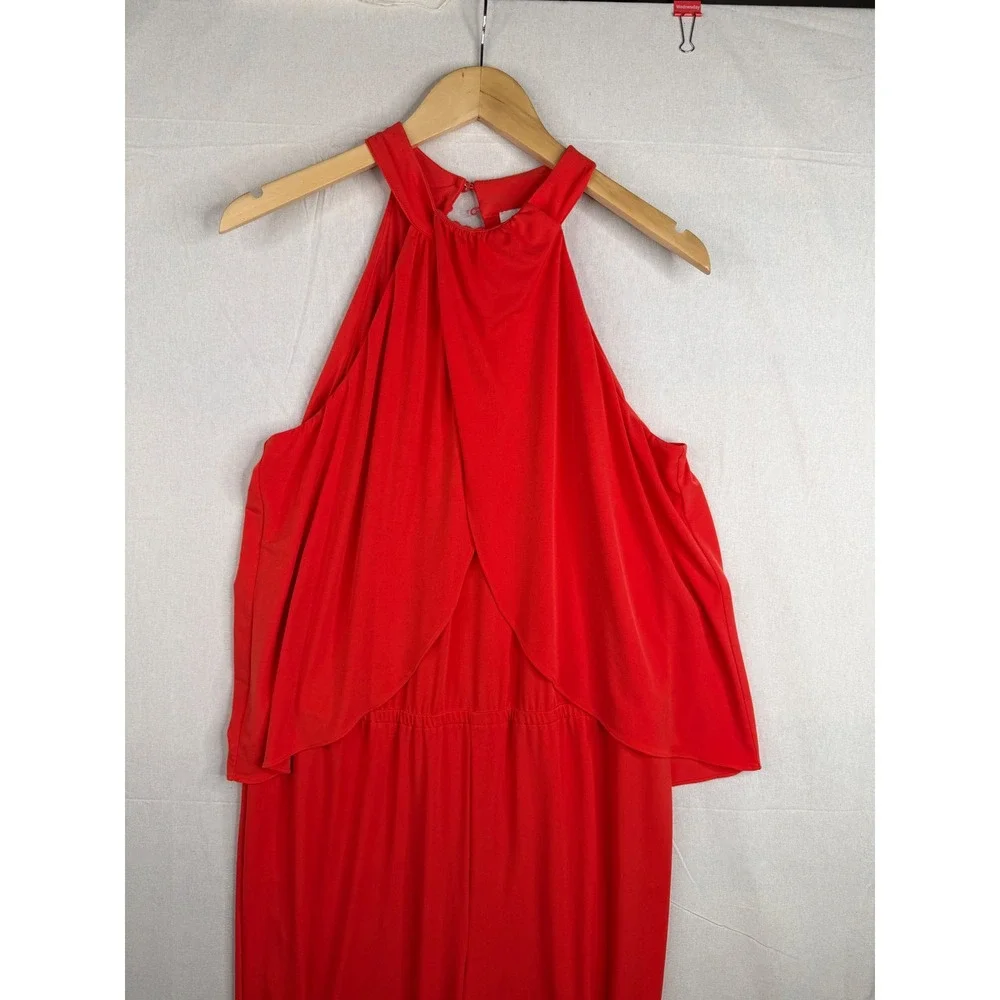 Chico's Jumpsuit Women's 2 US‎ Orange Ruffle Halter Sleeveless Straight Leg Knit_3
